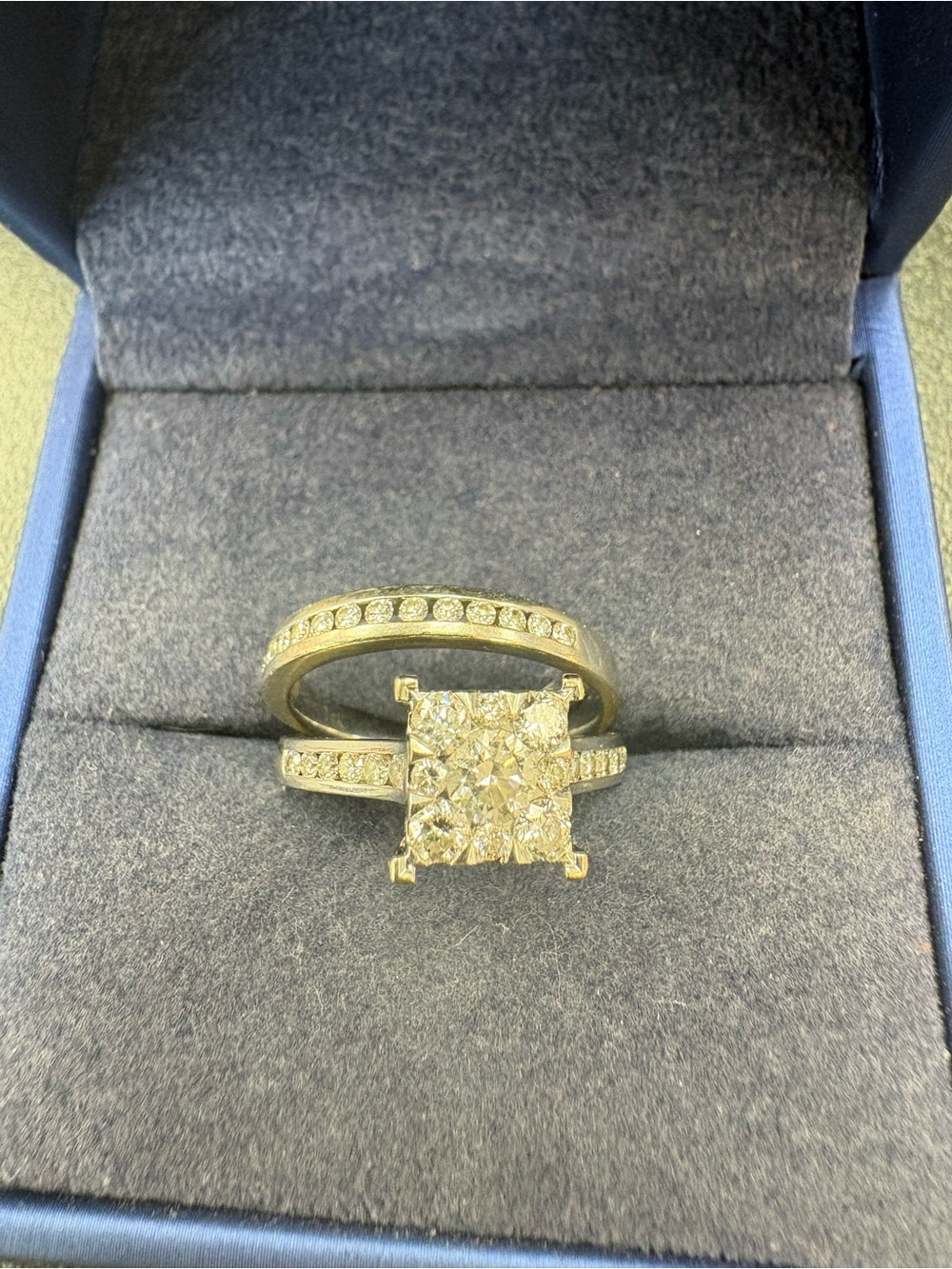 Yellow Gold Diamond Square Halo Engagement Ring Set